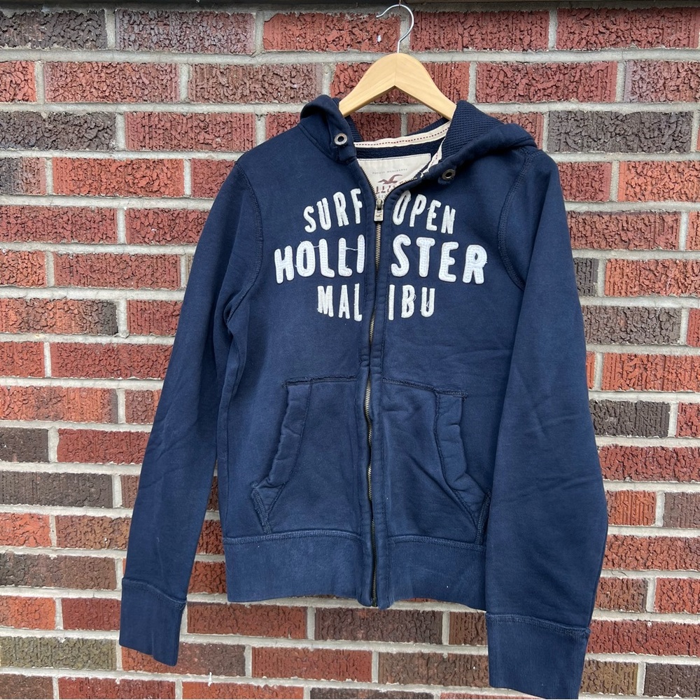 Hollister Navy Blue Y2K Surf Open Full Zip Up Hoodie